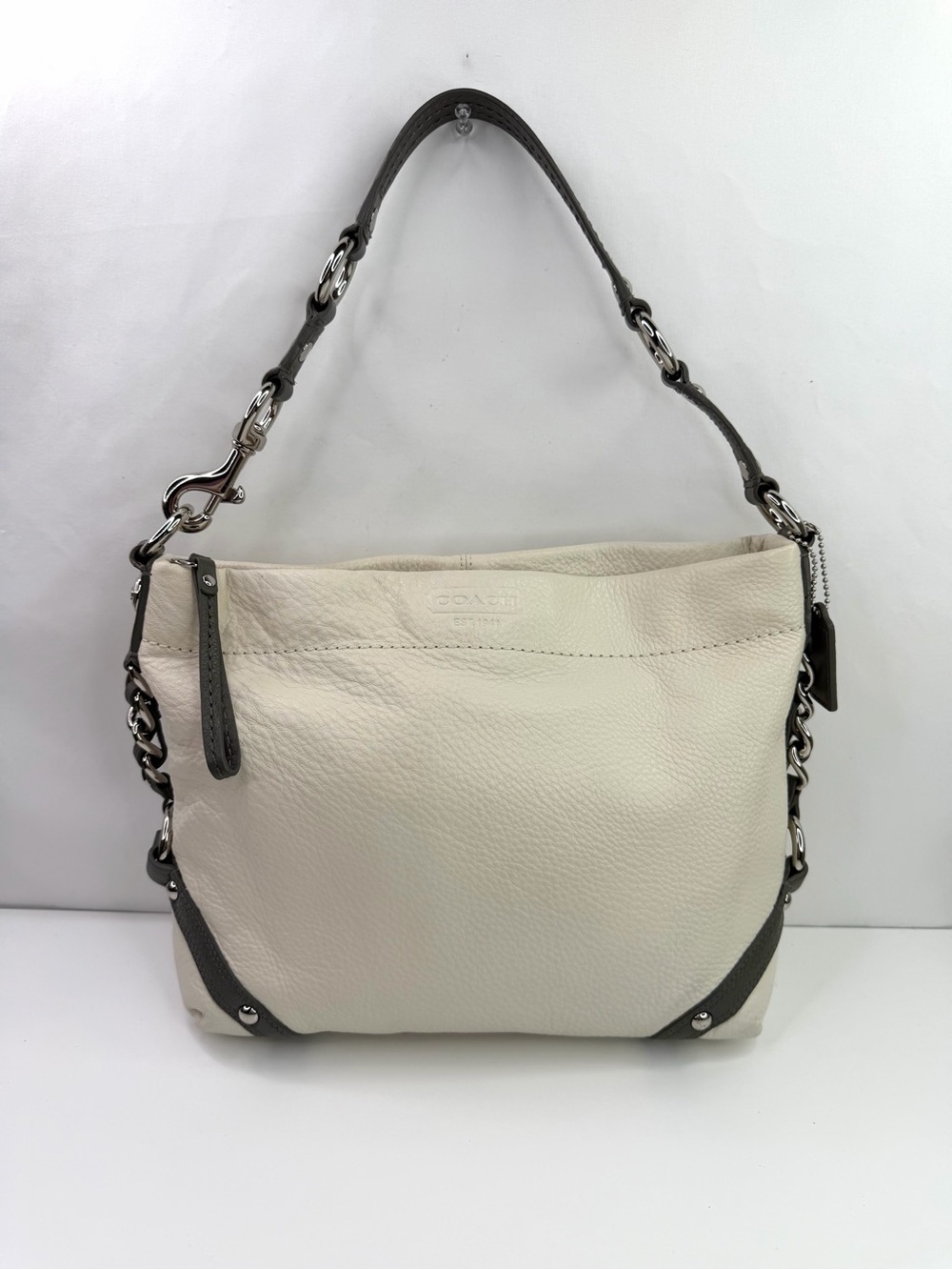 Coach White Gray Carly Hobo Y2K F15251 Pebbled Leather Shoulder Bag
